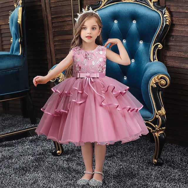 Girls' Dress Flower Sleeveless Girl Sequin Kids