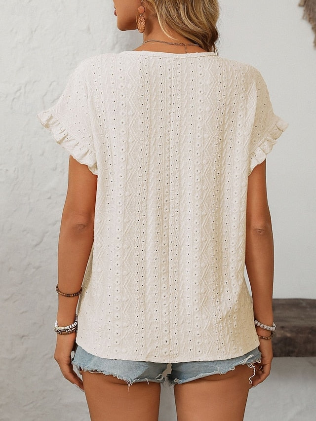 Women's T Shirt Tee Top Eyelet Plain Fashion Stylish
