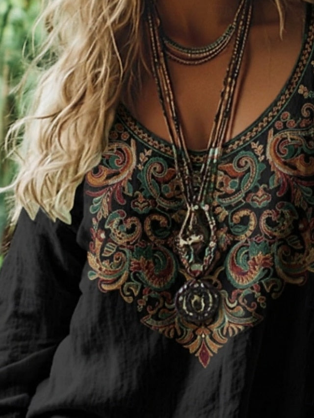 Women's Boho T-shirt T Shirt Tee Top Print Floral Plants