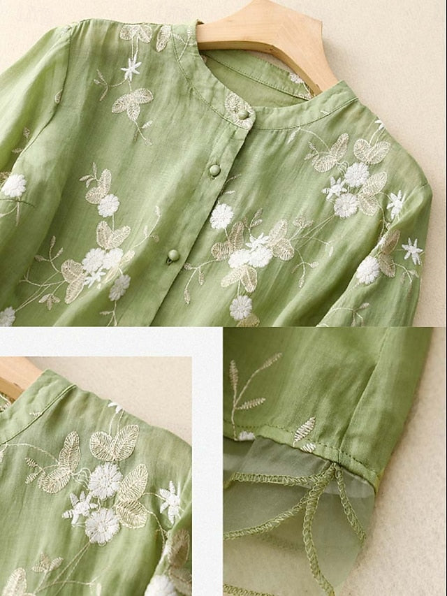 Women's Shirt Cotton Linen Shirts Button Up Blouse