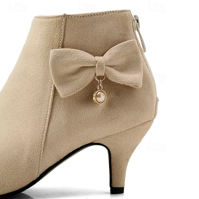 with Ankle Women's Bow Boots Charm and Suede Pearl Pink