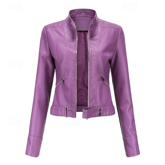 Jacket Pocket Leather Women's Zipper Faux Comfortable