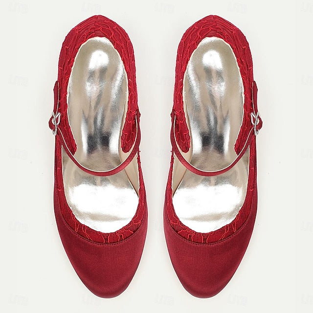 Lace Women's Heels Satin Red Comfortable - Mid-Heel Elegant