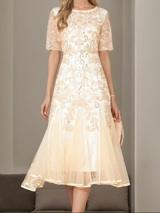 Dress A-Line V Mother the of Elegant Beaded Party Vintage Bride