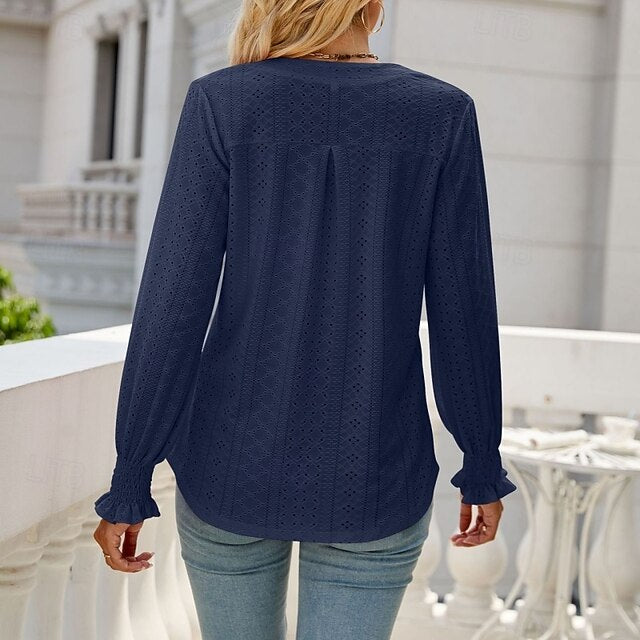 Women's Shirt Blouse Ruffle Shirt Hollow Out Plain Stylish
