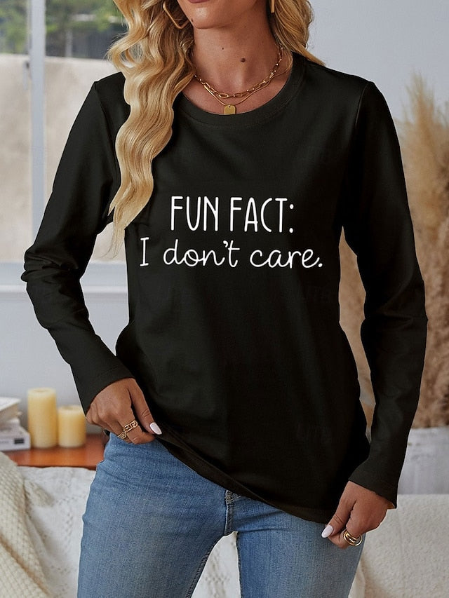 Women's 100% Cotton T Shirt Casual Letter Regular Tops Long