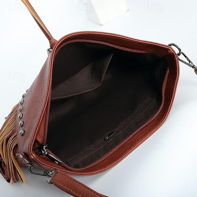 Sac bandoulière bohème en cuir à franges pour femme