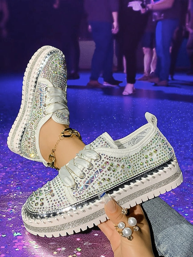 with Silver Sneakers Women's Rhinestone Sparkling Accents