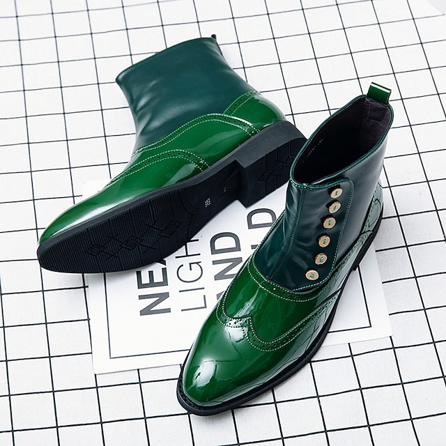 Wingtip Boots Vintage Stylish Button Leather - Green Men's