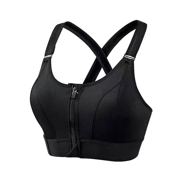 Women's High Support Sports Bra Running Bra Cross Back Zip