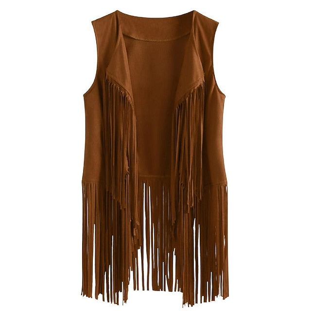 Retro Vintage 1970s Suede Vest Sleeveless Hippie Tassel Fringe