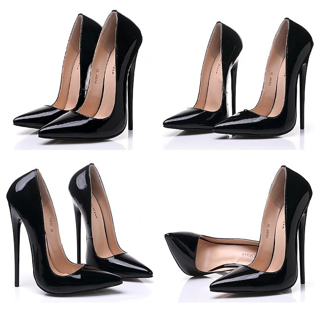 Heels Patent Women's - High Stiletto Sexy Leather Black