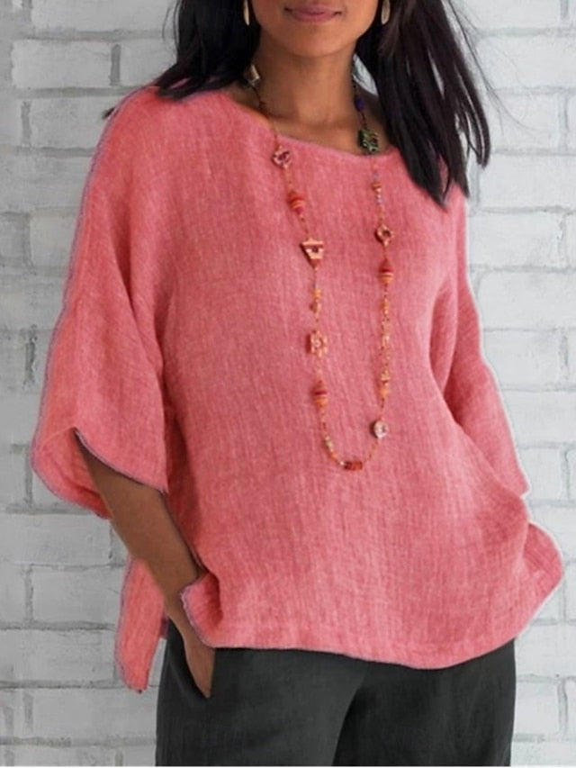 Women's Shirt Blouse 100% Cotton Solid Color Basic Casual