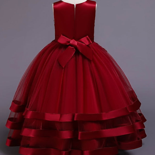 Sleeveless Kids Colored Wedding Party Girls' Dress Solid