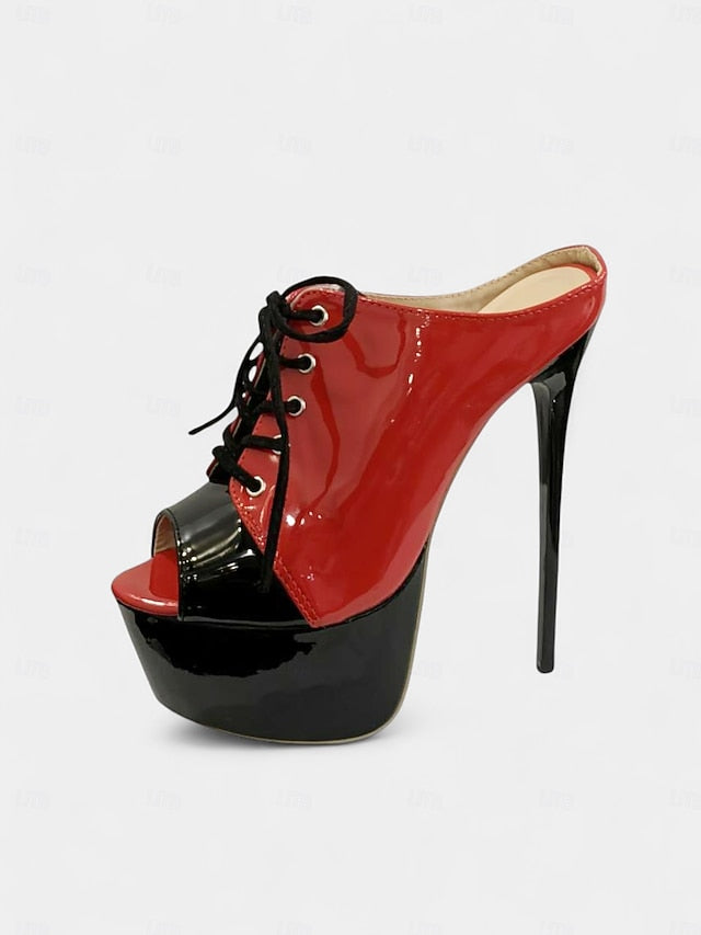Patent Stiletto Leather Red Platform and Women's Black