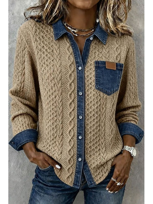 Women's Shirt Buttons Solid Color Vintage Stylish Basic