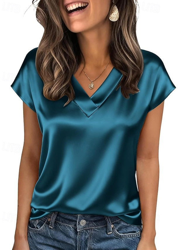 Women's Shirt Elegant Satin Top Blouse Plain Active Cute