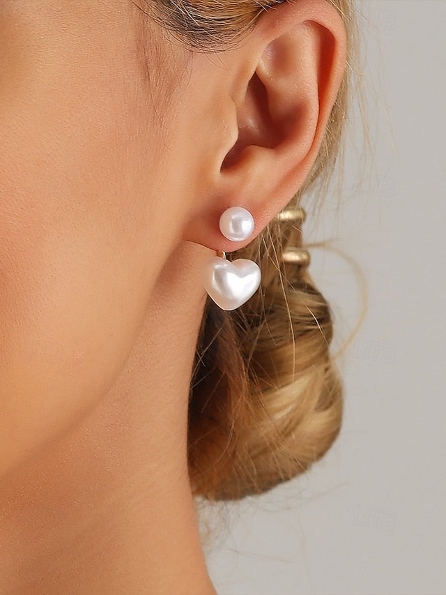 Pearl Earrings – Minimalist Elegant Drop Romantic Heart-Shaped