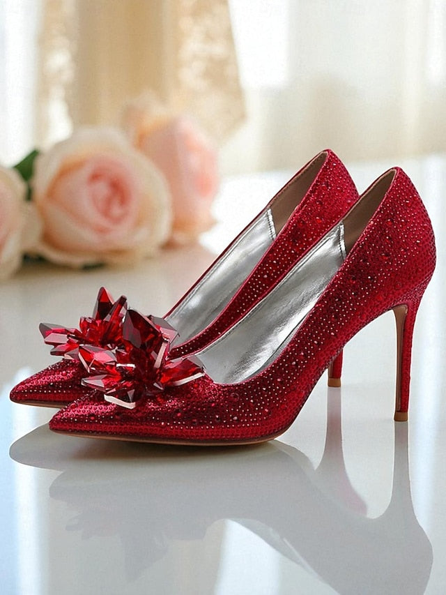 Gold Heel High Sparkly Women's Pumps - Crystal Embellished