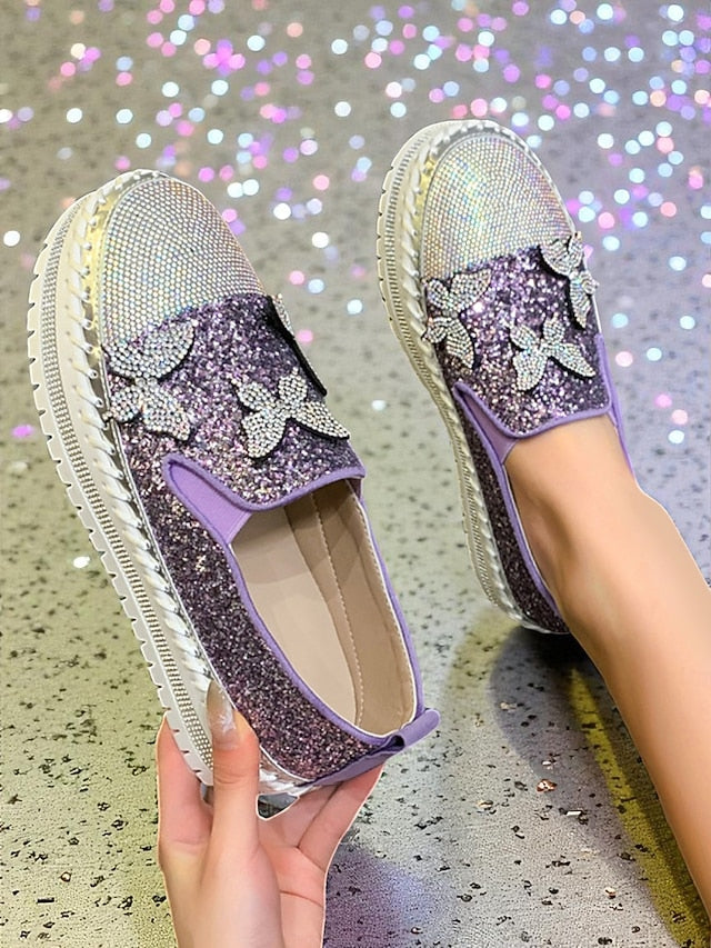 Platform Sneakers Slip-On Women's Purple with Glitter