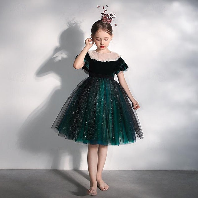 Party Flower Color Dress Short Kids Solid Girls' Girl