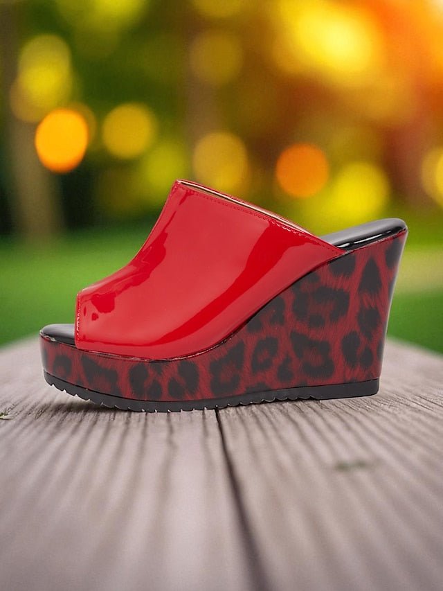 Wedge Peep Women's Leopard - Sandals Patent Red Leather Toe