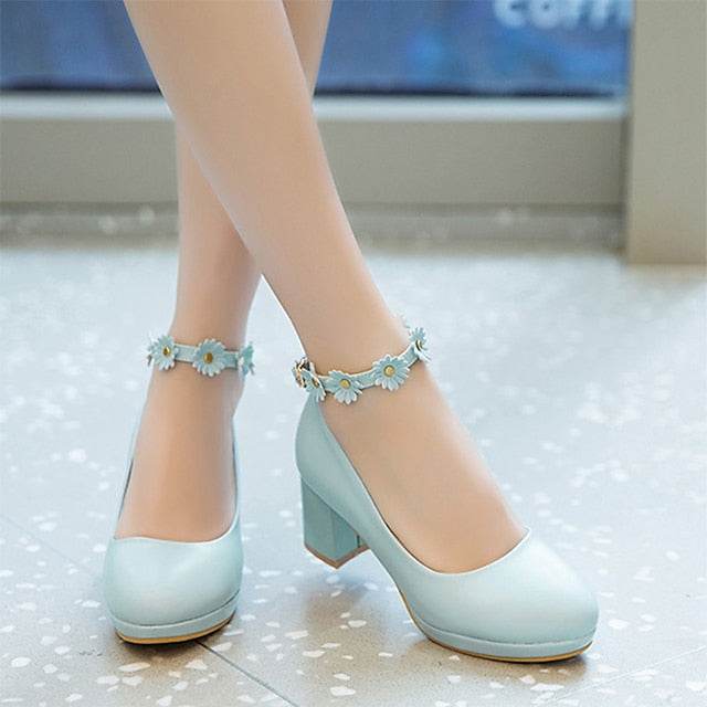 Flower Block with Shoes White Heel Ankle Daisy Girls'