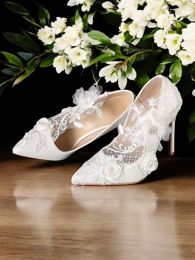 White Lace Wedding with Shoes Floral Embellishments
