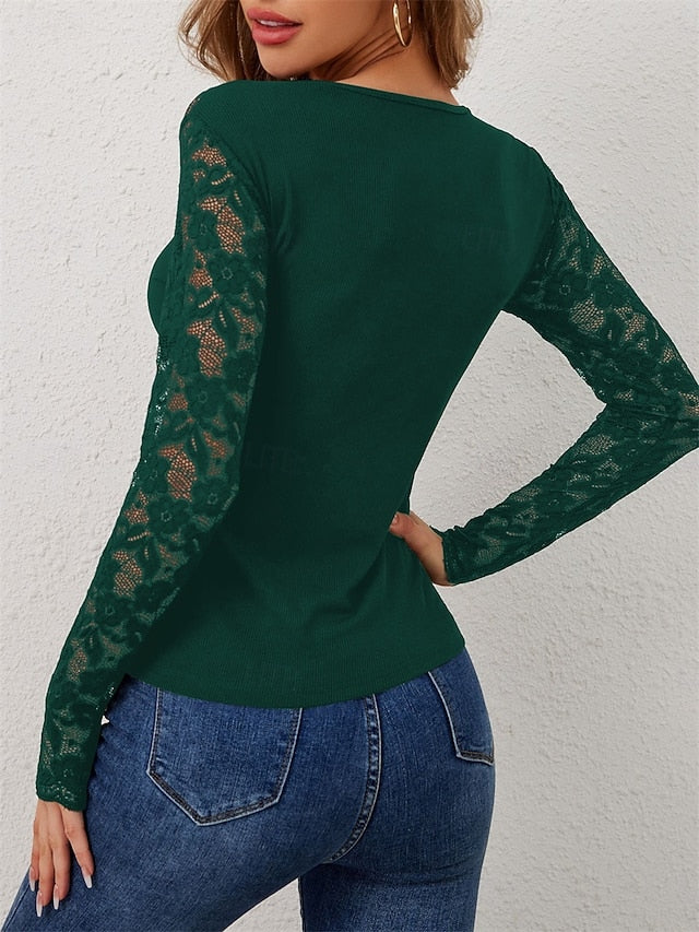 Valentine's Day Women's Blouse Lace Solid Color