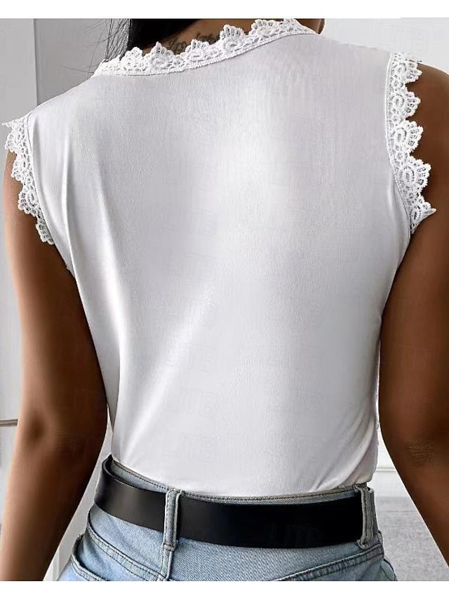 Women's Camisole Tank Top Eyelet top White Lace Shirt