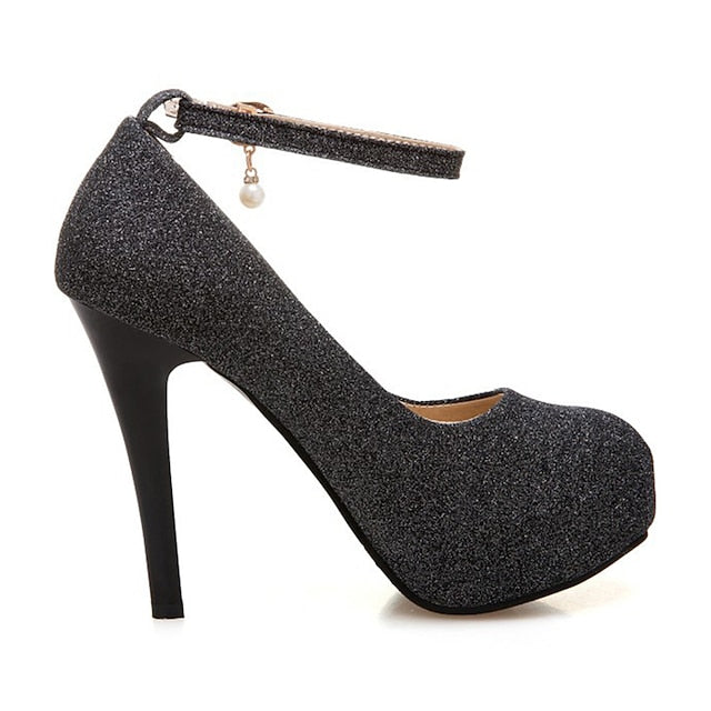 Heels Women's Glitter with Silver Platform Stiletto Ankle