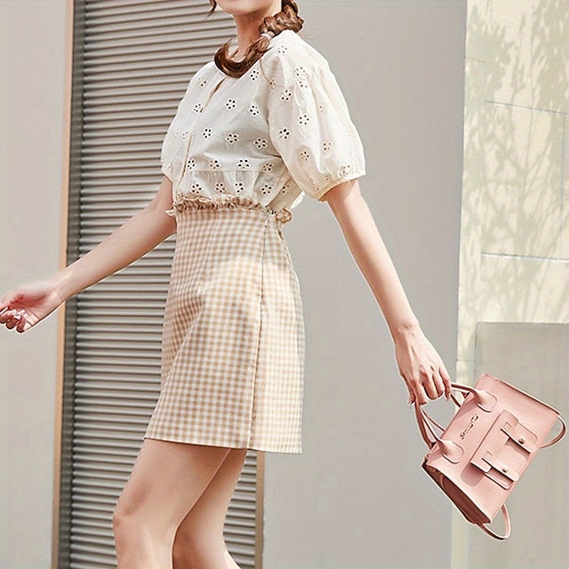 Women's White Faux Leather Handbag with Top Handle and