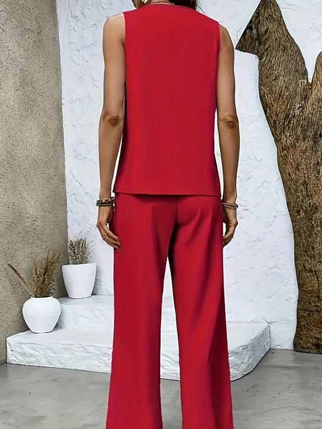 Women's Pants Sets Sleeveless Square Neck Plain Ruched