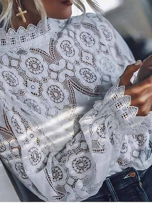 Women's Shirt Blouse Black White Plain See Through Long