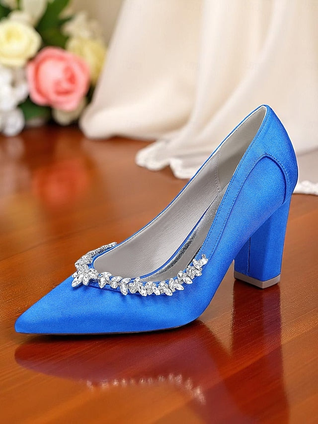 Heel Satin Pumps Block Women's Wedding Pink