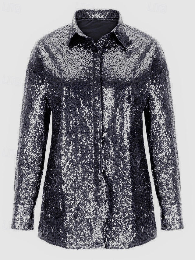 Women's Shirt Blouse Sequin Tops Sequins Plain Vintage