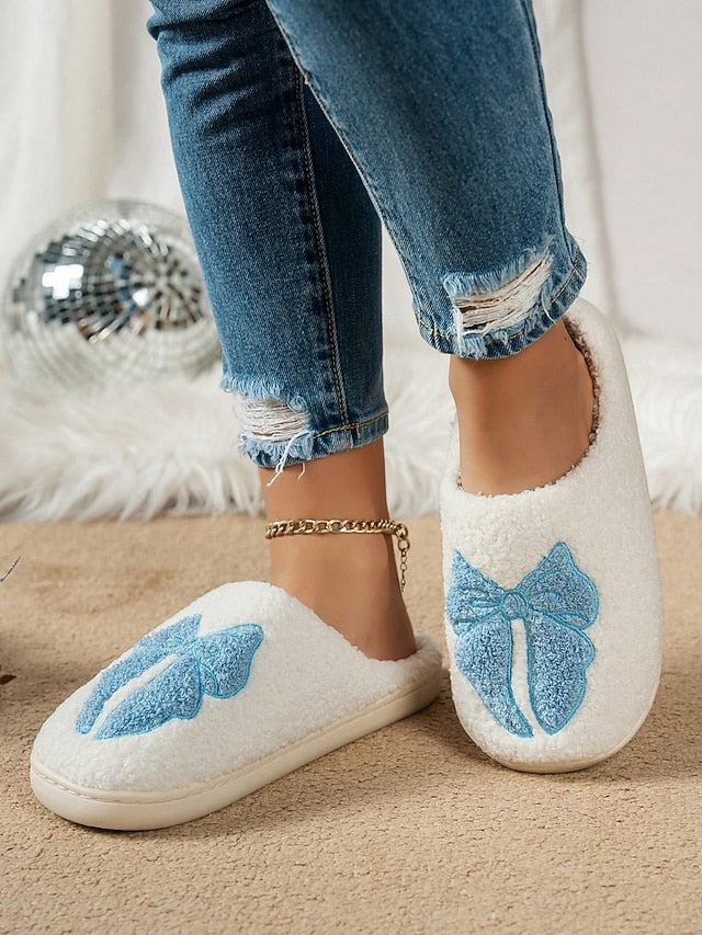 with Women's Bowknot Soft Slippers Red White - and Design