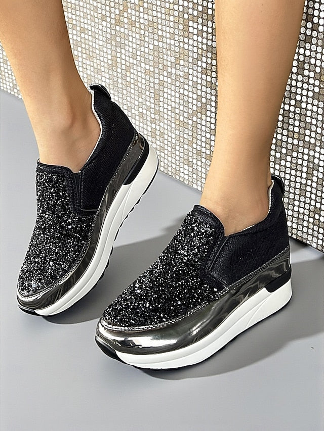 Glitter Black with Metallic Sneakers Slip-On Women's