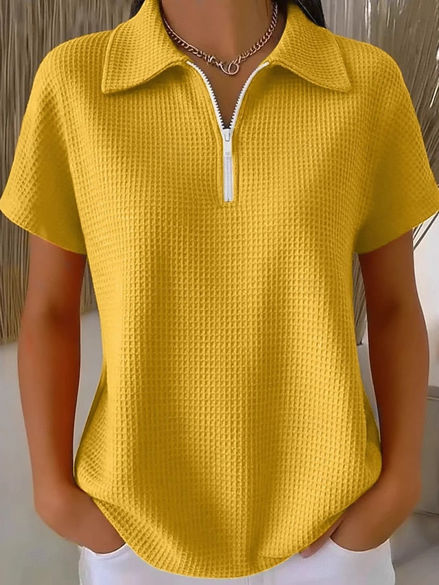 Women's Shirt Waffle Shirt Blouse Quarter Zip Plain Stylish