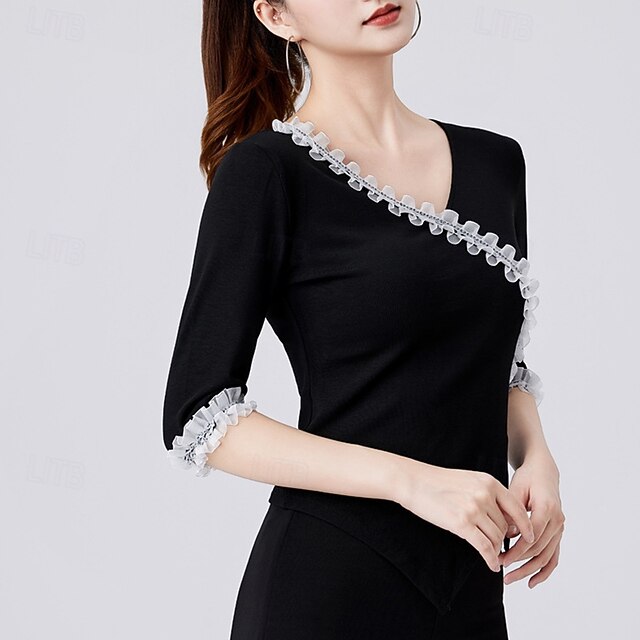 Latin Dance Top Pure Color Ruffle Splicing Women's
