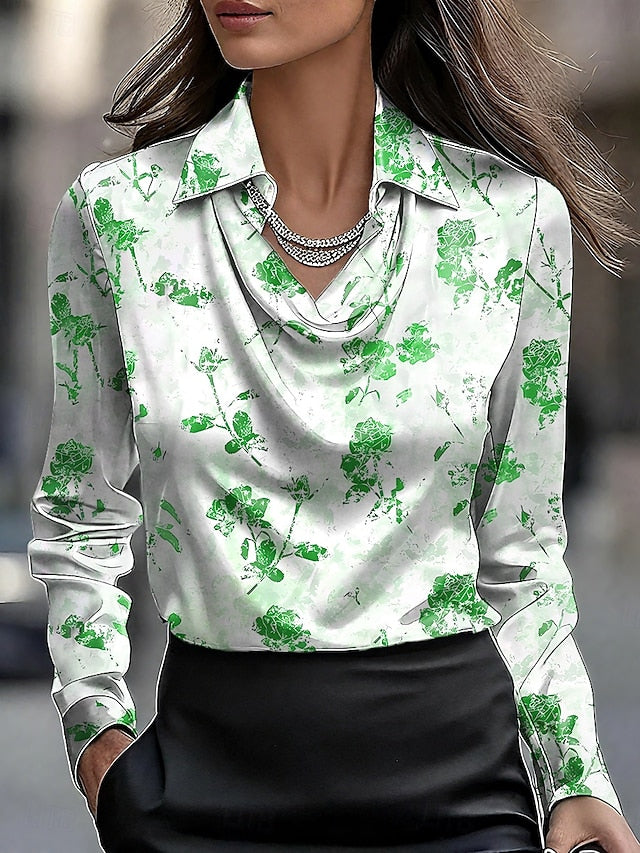 Women's Blouse Ruched Draped Ombre Floral Graphic Elegant