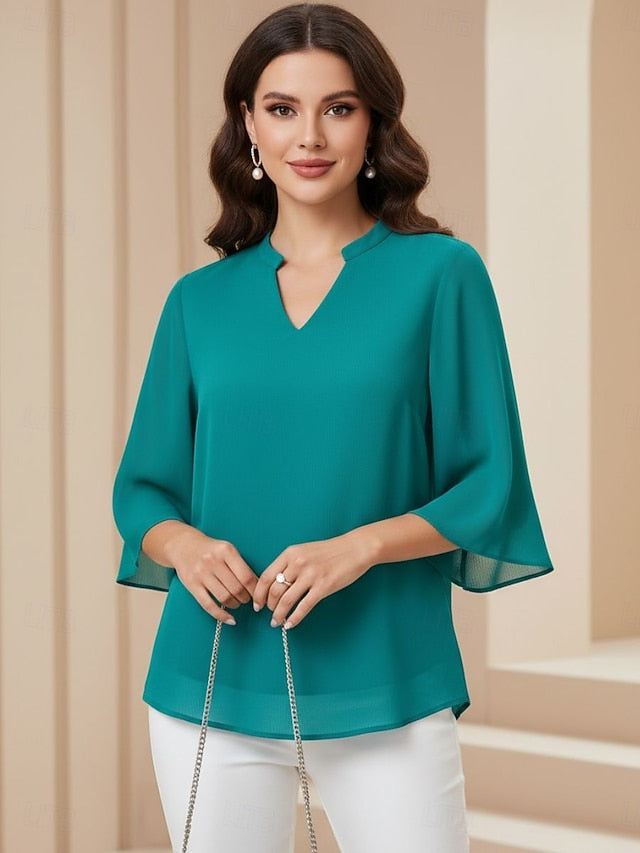Women's Blouse Chiffon Tops Patchwork Plain Elegant Stylish