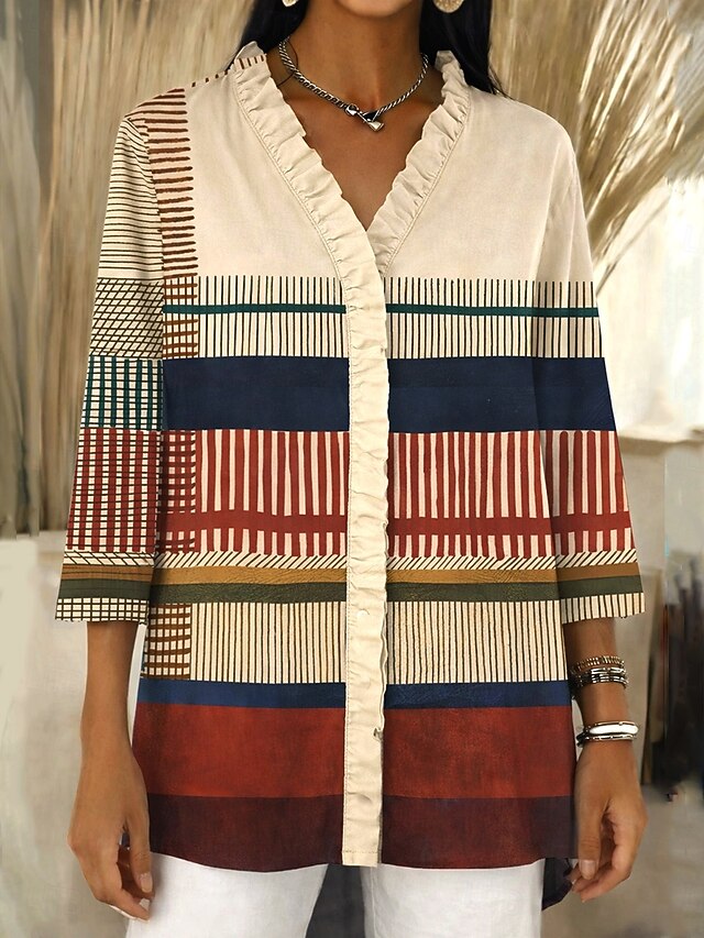 Women's Shirt Boho Shirt Ruched Ruffle Ombre Graphic