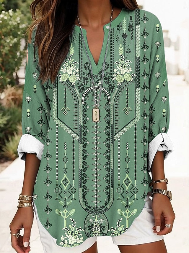 Women's Blouse Linen Like Breathable Lightweight Tunic V