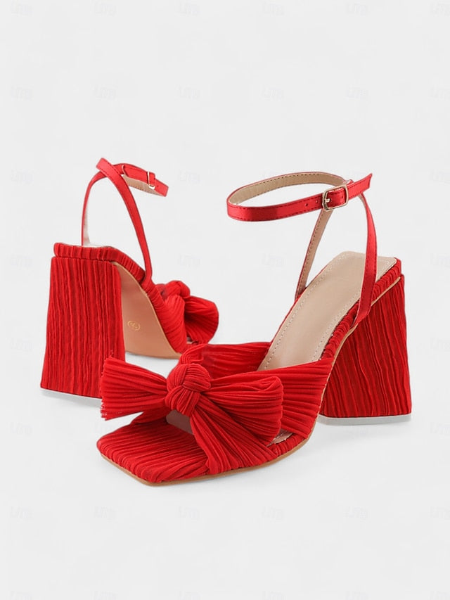Gold Block and Heel Textured Knot Detail Rose with Sandals