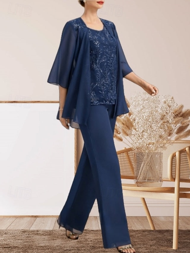 Dress Mother Piece 3 Pantsuit of Bride Elegant Guest Wedding the