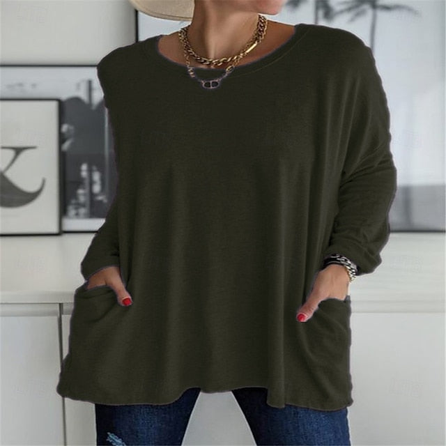 Women's Tunic T Shirt Pocket Solid Color Plain Stylish