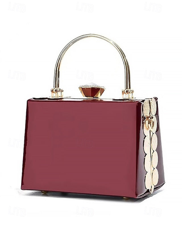 Evening Handbag Patent Burgundy with Leather Women's Gold