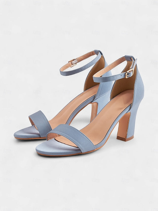 Women's Open Strap Toe Blue Ankle Light High Sandals - Heel