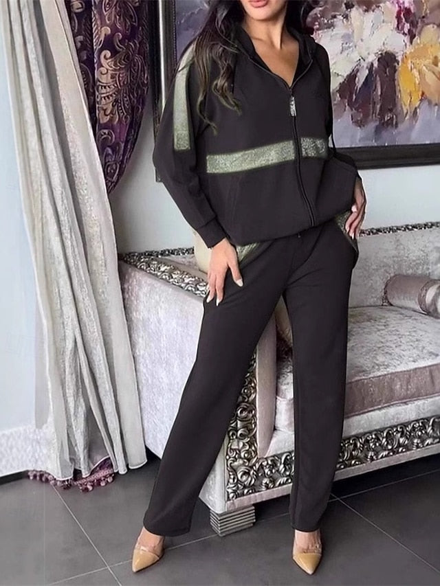 Women's Hoodie Pants Sets Bolero Top Long Sleeve Hooded